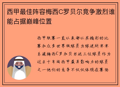 西甲最佳阵容梅西C罗贝尔竞争激烈谁能占据巅峰位置